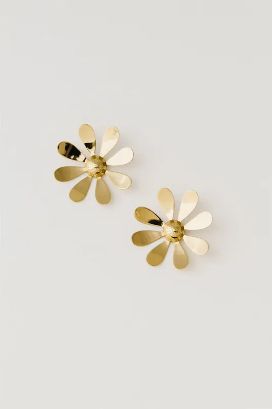 Jumbo Daisy Earrings, Golden Brass sold by Naomi Murrell
