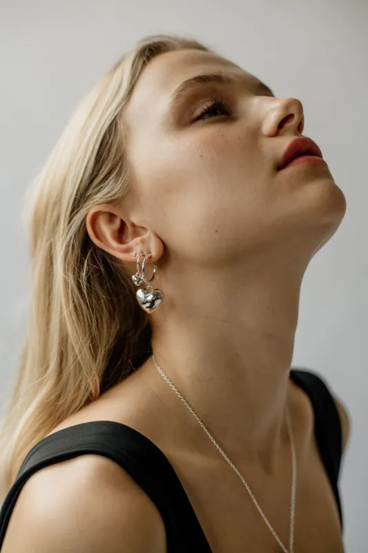 Puffy Heart Charm Hoops, Sterling Silver sold by Naomi Murrell