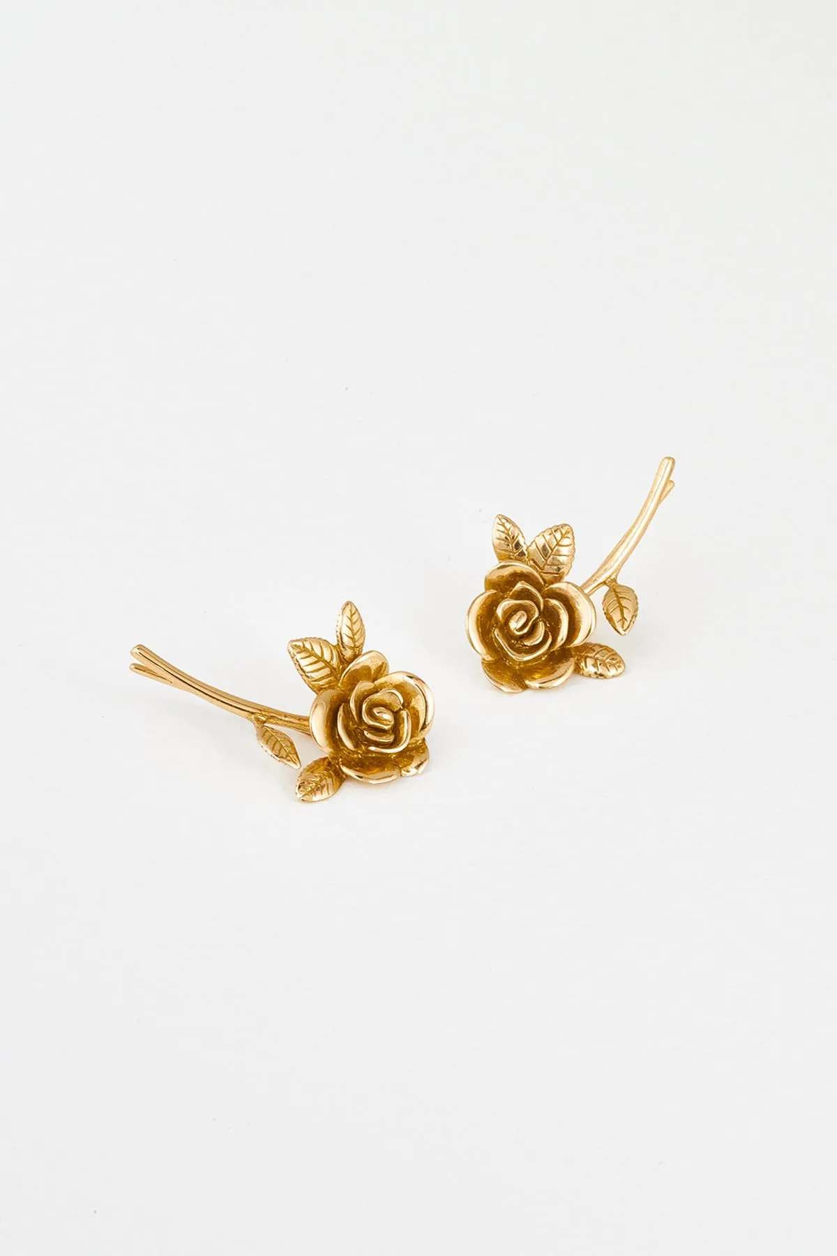 Rose Ear Climber Studs, Golden Brass sold by Naomi Murrell