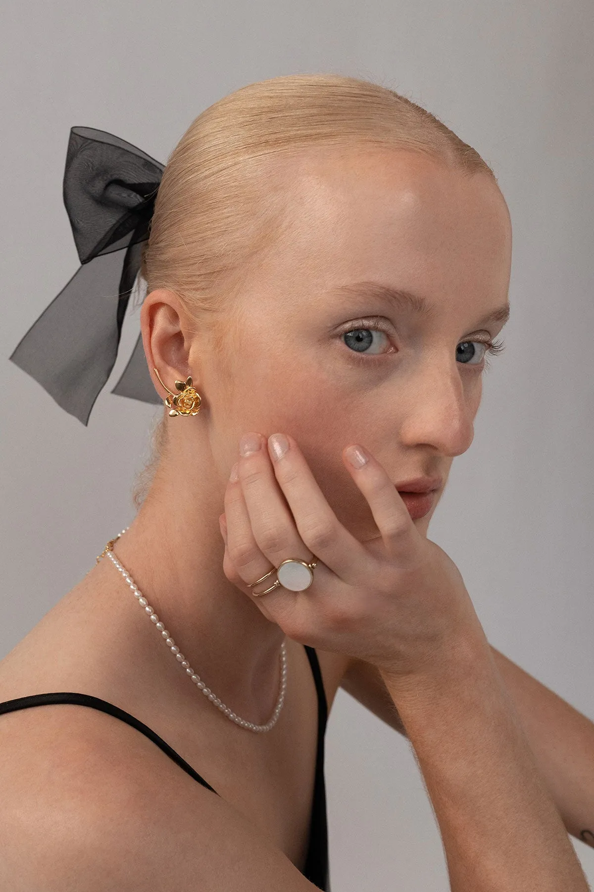 Rose Ear Climber Studs, Gold Vermeil sold by Naomi Murrell product image thumbnail 3