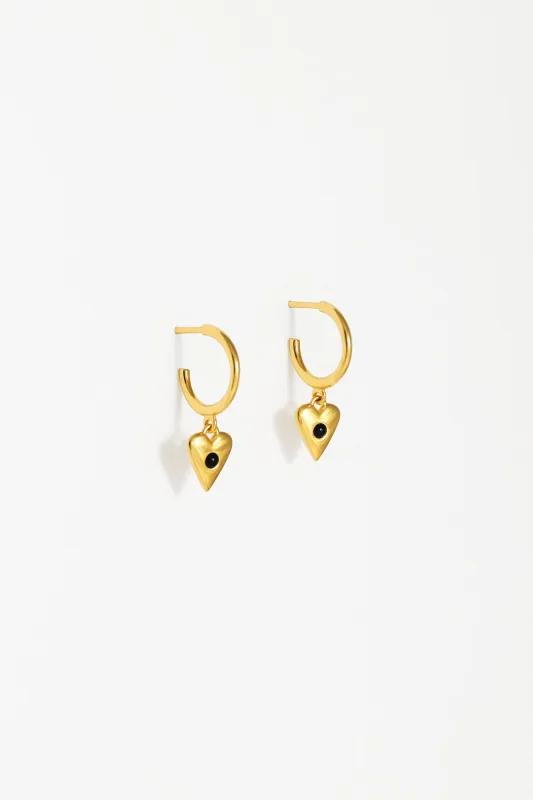 Onyx Heart Charm Hoops, Gold Vermeil sold by Naomi Murrell