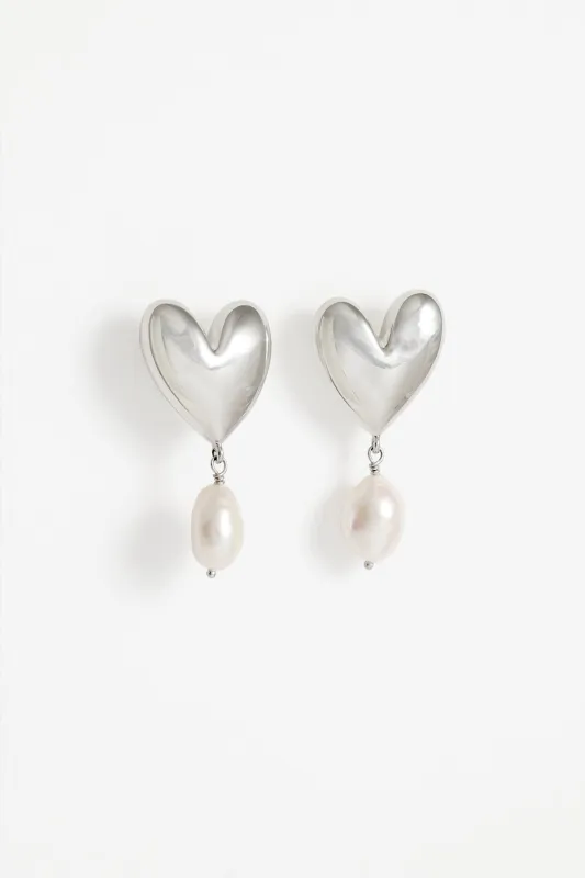 Mondo Heart + Pearl Earrings, Sterling Silver sold by Naomi Murrell