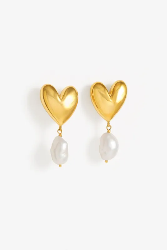 Mondo Heart + Pearl Earrings, Gold Vermeil sold by Naomi Murrell