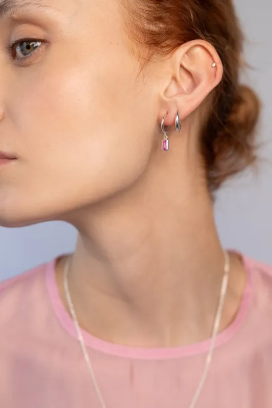 Pink Tourmaline Charm Hoops, Sterling Silver sold by Naomi Murrell