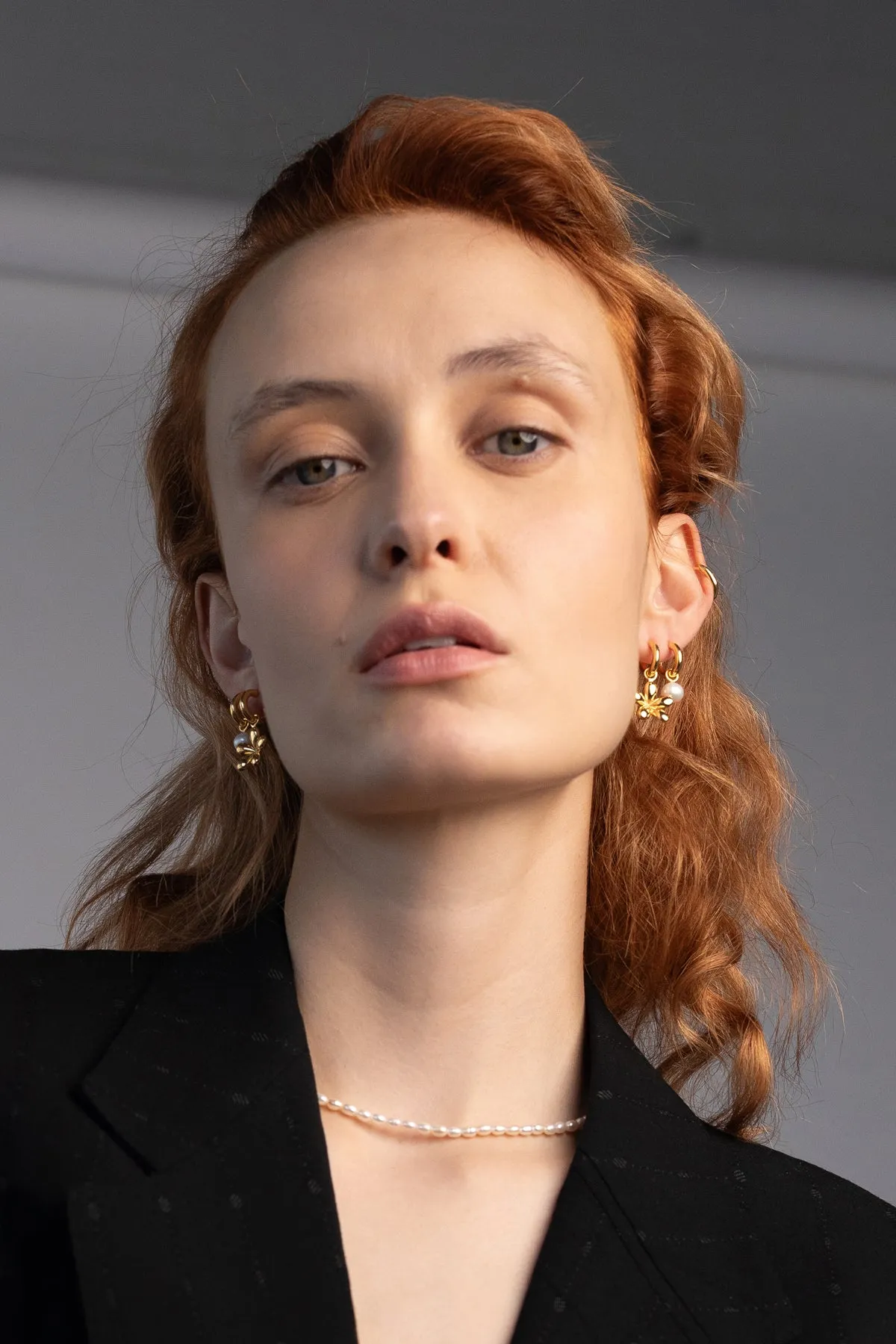 Jade Flower Charm Convertible Hoops, Gold Vermeil sold by Naomi Murrell product image thumbnail 3