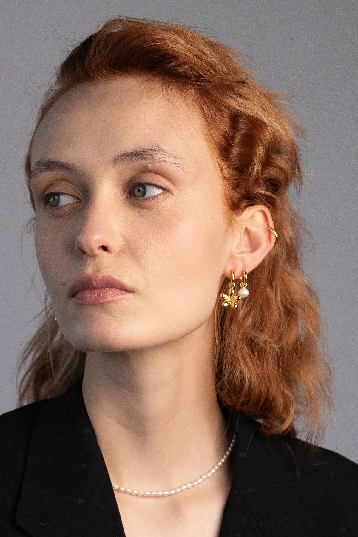 Jade Flower Charm Convertible Hoops, Gold Vermeil sold by Naomi Murrell product image thumbnail 2