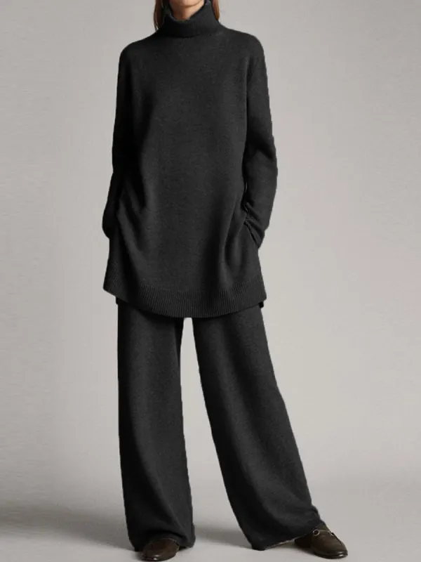 Women's Loungewear Set - Roll Neck Jumper with Wide Leg Trousers sold by Elvoria London