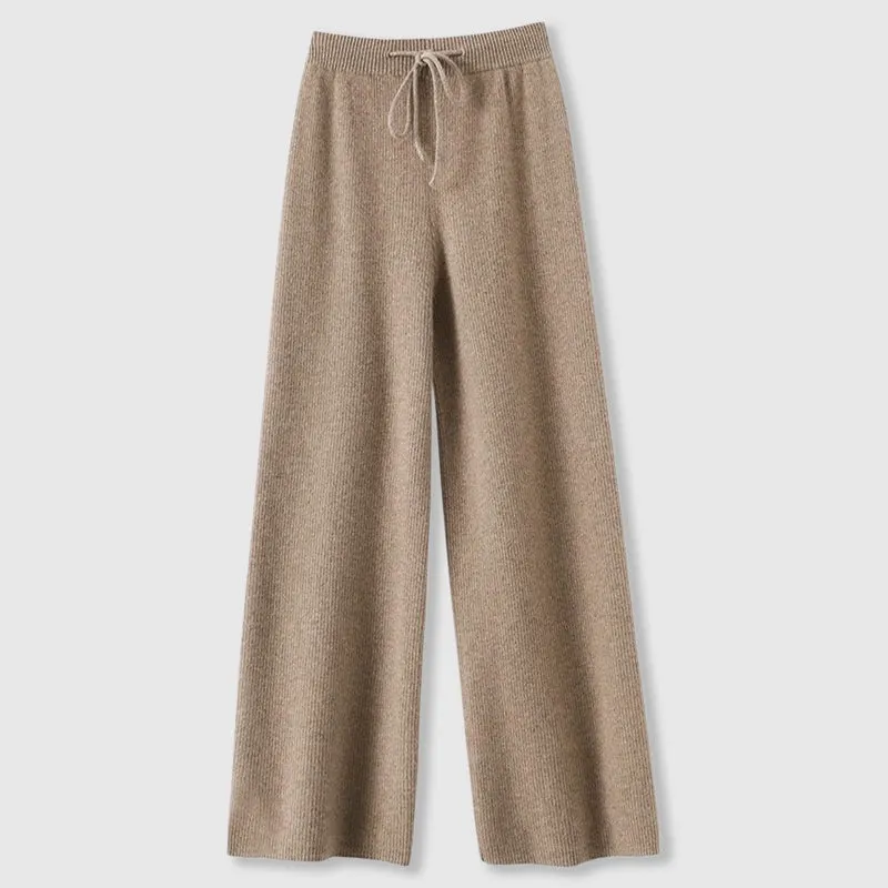 Women's Wide-Leg Trousers - Ribbed Texture and Drawstring Waist sold by Elvoria London