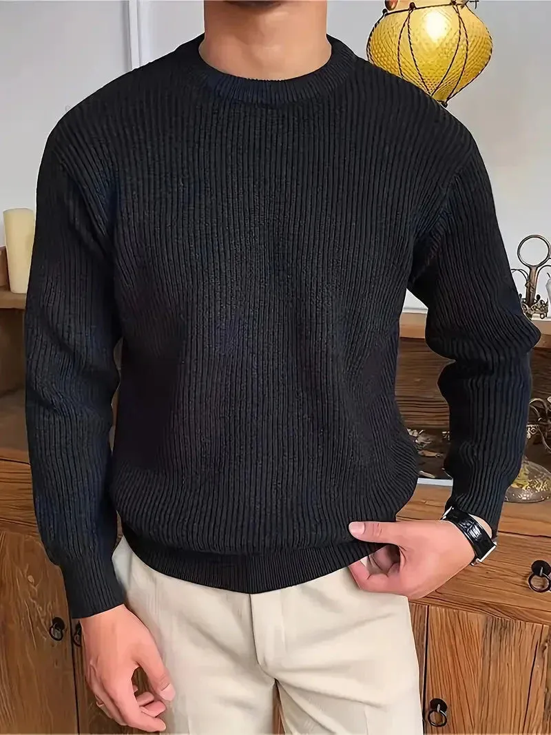 Men's Black Ribbed Jumper - Crew Neck and Relaxed Fit sold by Elvoria London product image thumbnail 2