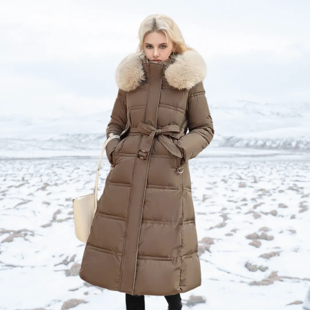 Women's Winter Padded Parka - Drawstring Waist and Detachable Fluffy Hood sold by Elvoria London product image thumbnail 4
