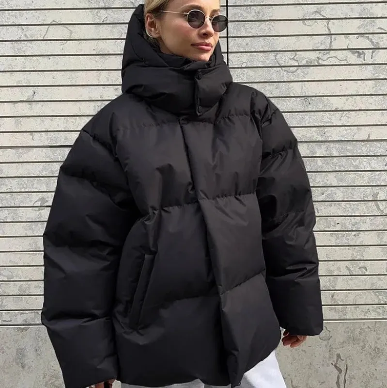 Women's Oversized Puffer Jacket - Winter High Neck Hood Design sold by Elvoria London