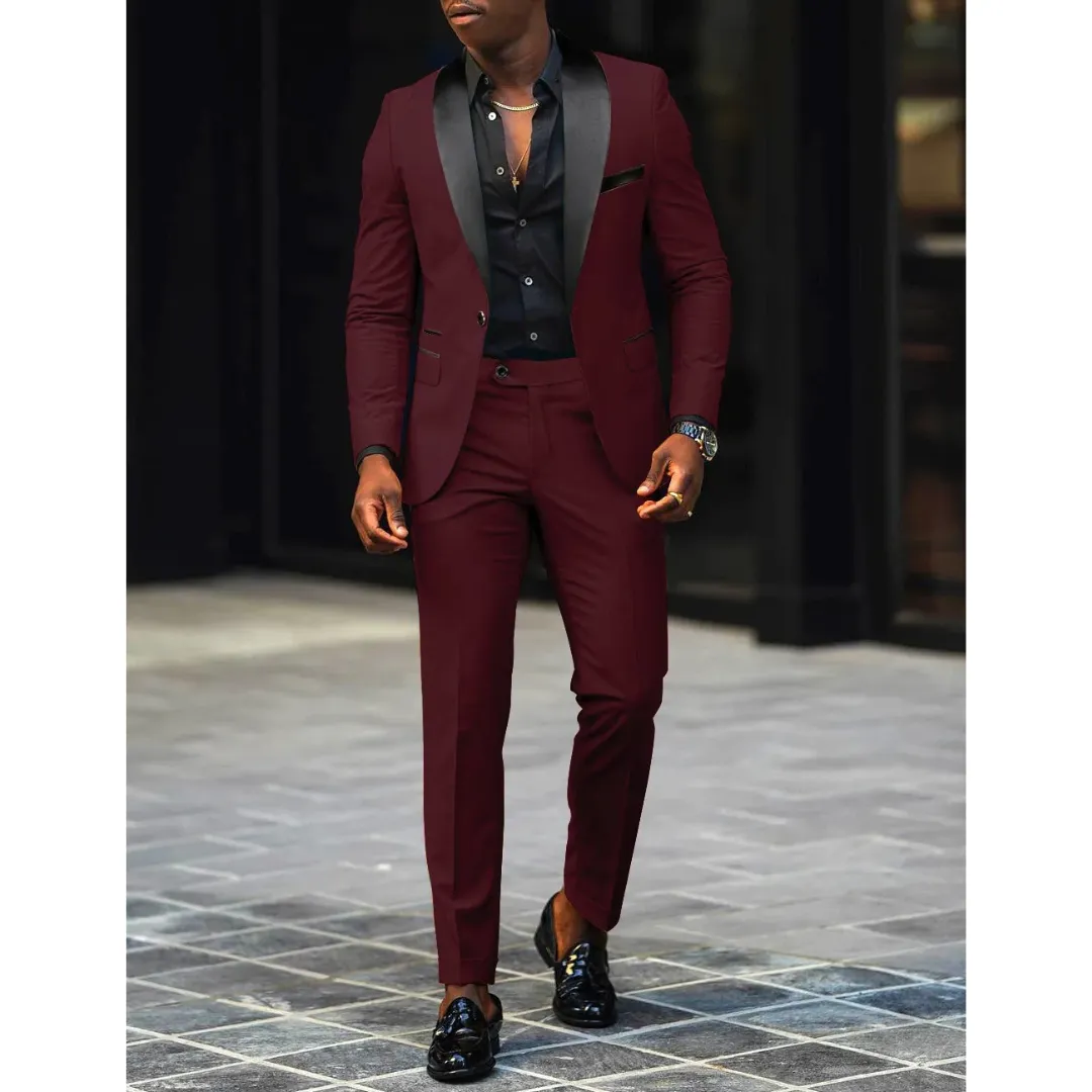 Men's Blazer and Trousers Set - Shawl Lapel with Contrast Colour sold by Elvoria London product image thumbnail 2