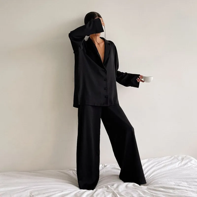 Women's Pyjama Set - Wide-Leg Trousers & Button-Down Shirt sold by Elvoria London
