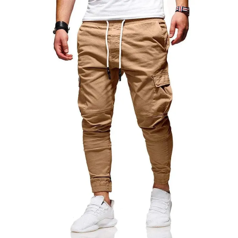 Men's Cargo Trousers - Drawstring Waist & Elasticated Cuffs sold by Elvoria London
