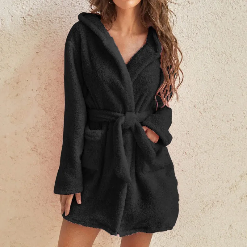 Women's Dressing Gown - Hooded with Self-Tie Belt sold by Elvoria London