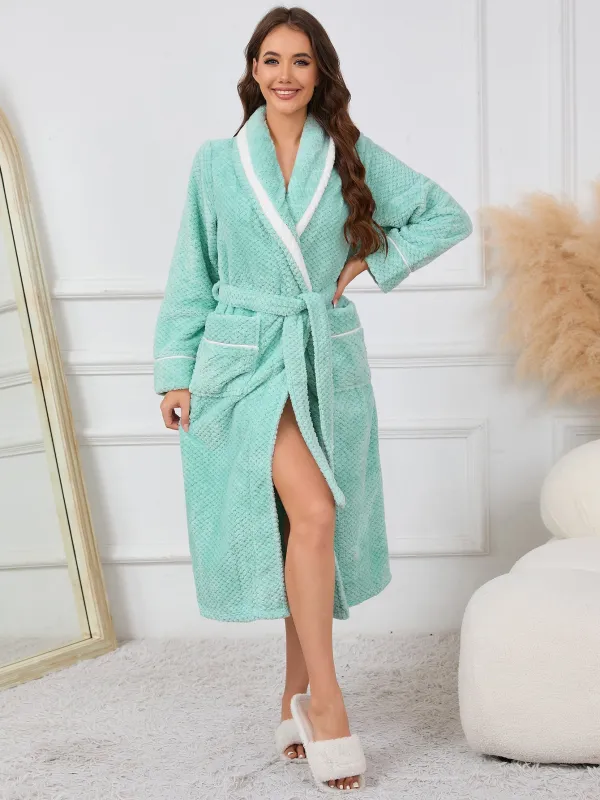Women's Dressing Gown - Full-Length with Contrast Trim sold by Elvoria London