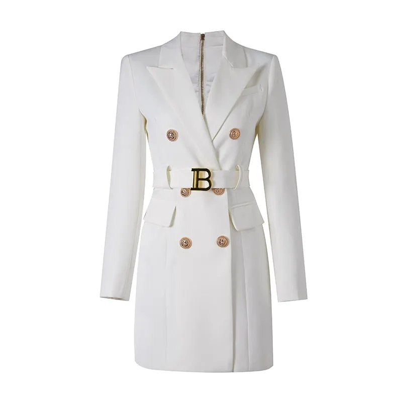 Women's Blazer Dress - Double Breasted with Gold Buttons sold by Elvoria London