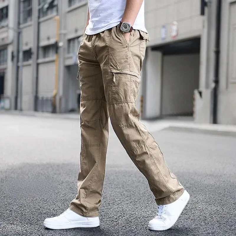 Men's Cargo Trousers - Straight Leg with Side Pockets sold by Elvoria London