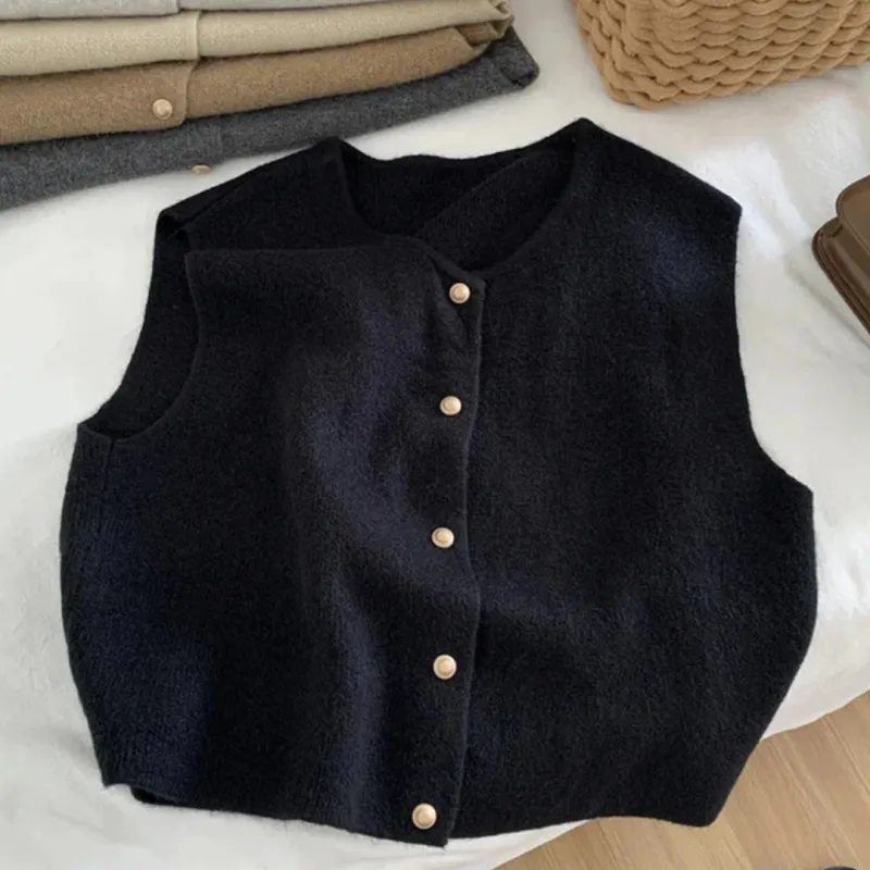 Women's Gilet - Button-Front with Round Neck sold by Elvoria London