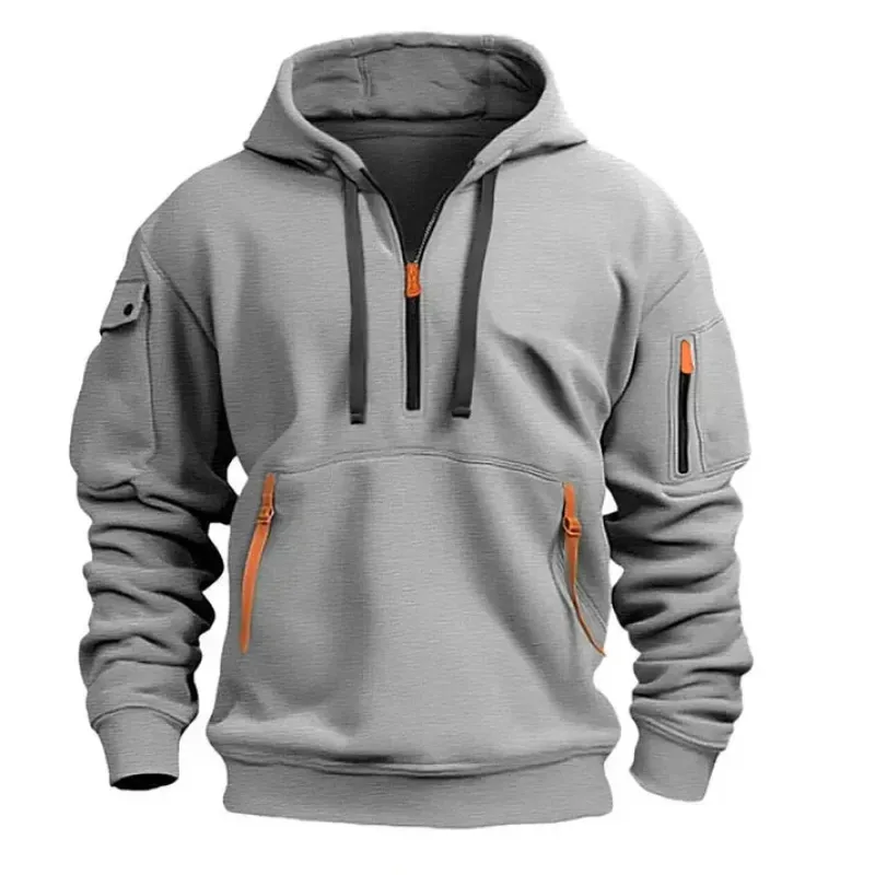 Men's Hoodie – Zip Neck with Multiple Pockets sold by Elvoria London