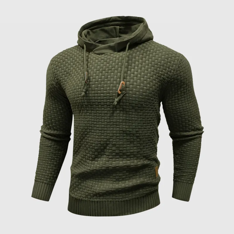 Men's Hoodie - Textured Knit with Drawstring Hood sold by Elvoria London
