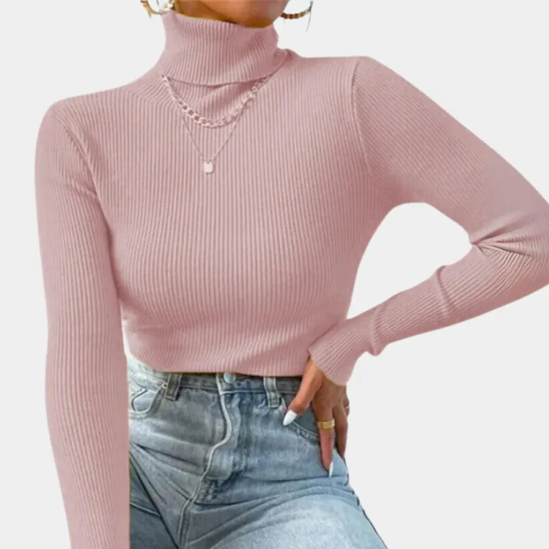 Women's Roll Neck Jumper - Ribbed with Long Sleeves sold by Elvoria London