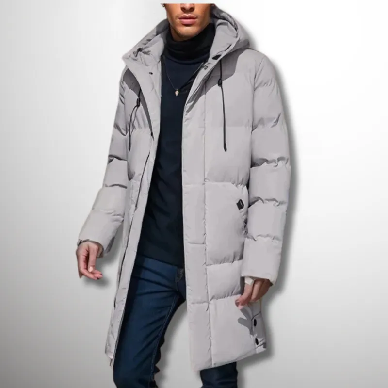 Men’s Puffer Winter Jacket - Hooded Longline Design sold by Elvoria London