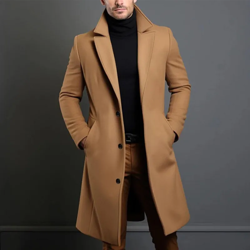 Men's Coat - Single-Breasted Long Overcoat sold by Elvoria London