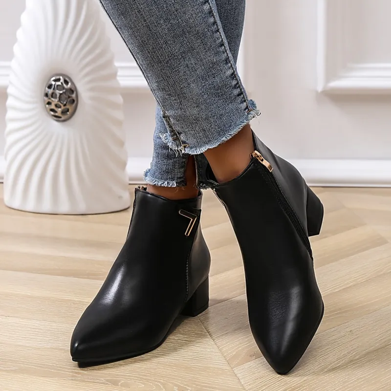 Women's Black Ankle Boots - Chunky Heel and Pointed Toe sold by Elvoria London