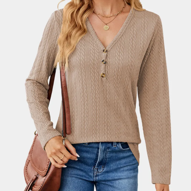 Women's Long Sleeve Top - Cable Knit & V-Neck sold by Elvoria London