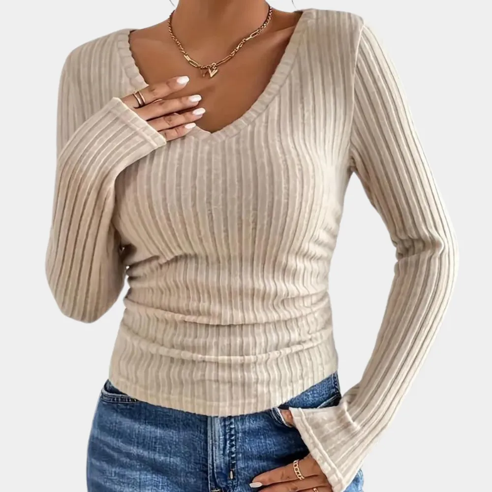 Women's Long Sleeve Top - Slim Fit & Ribbed sold by Elvoria London