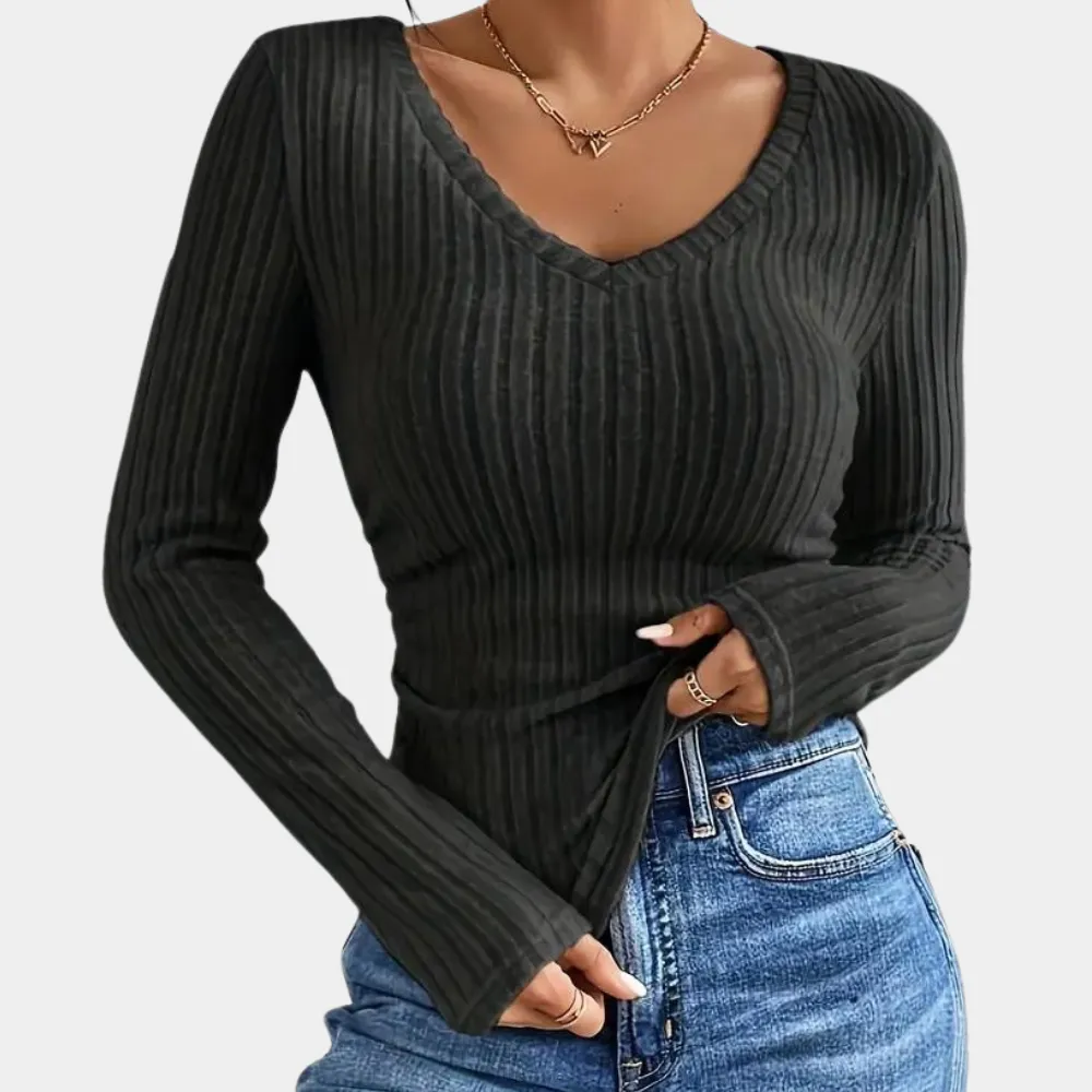 Women's Long Sleeve Top - Slim Fit & Ribbed sold by Elvoria London product image thumbnail 3