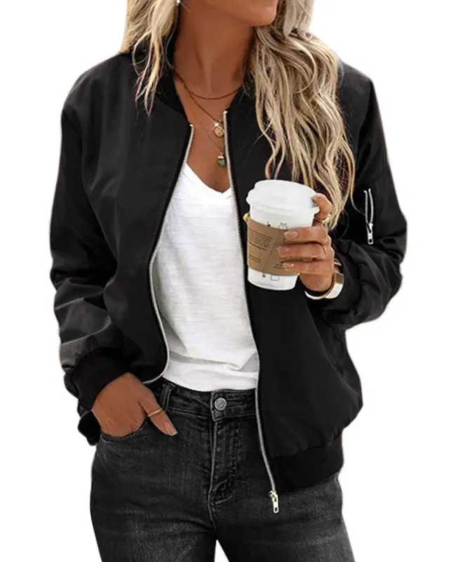 Women's Bomber Jacket - Full Zip with Side & Sleeve Pockets sold by Elvoria London