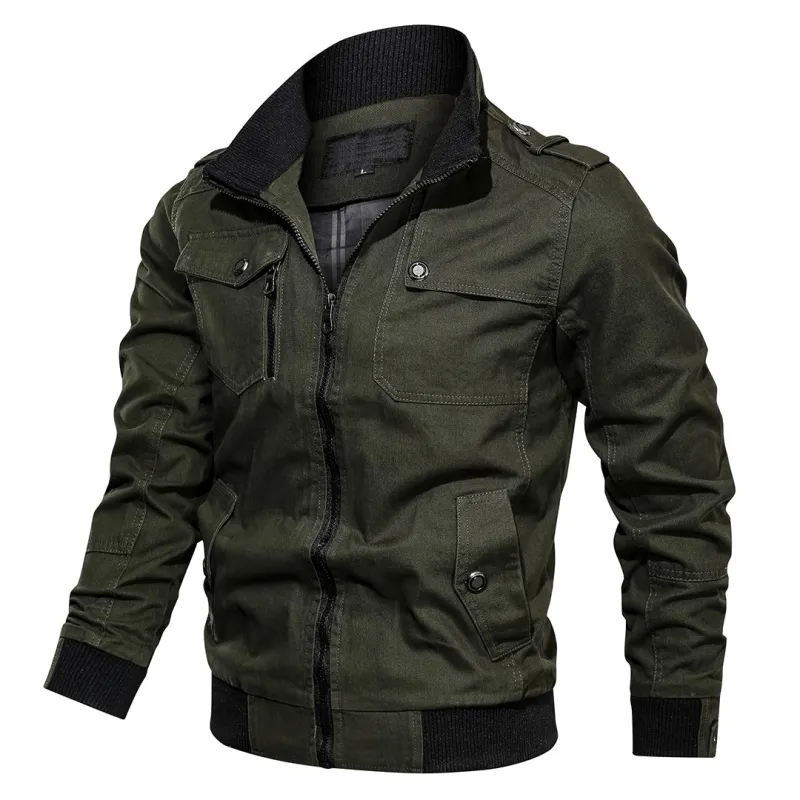 Men's Bomber Jacket - Stand-Up Collar with Zip Chest Pocket sold by Elvoria London