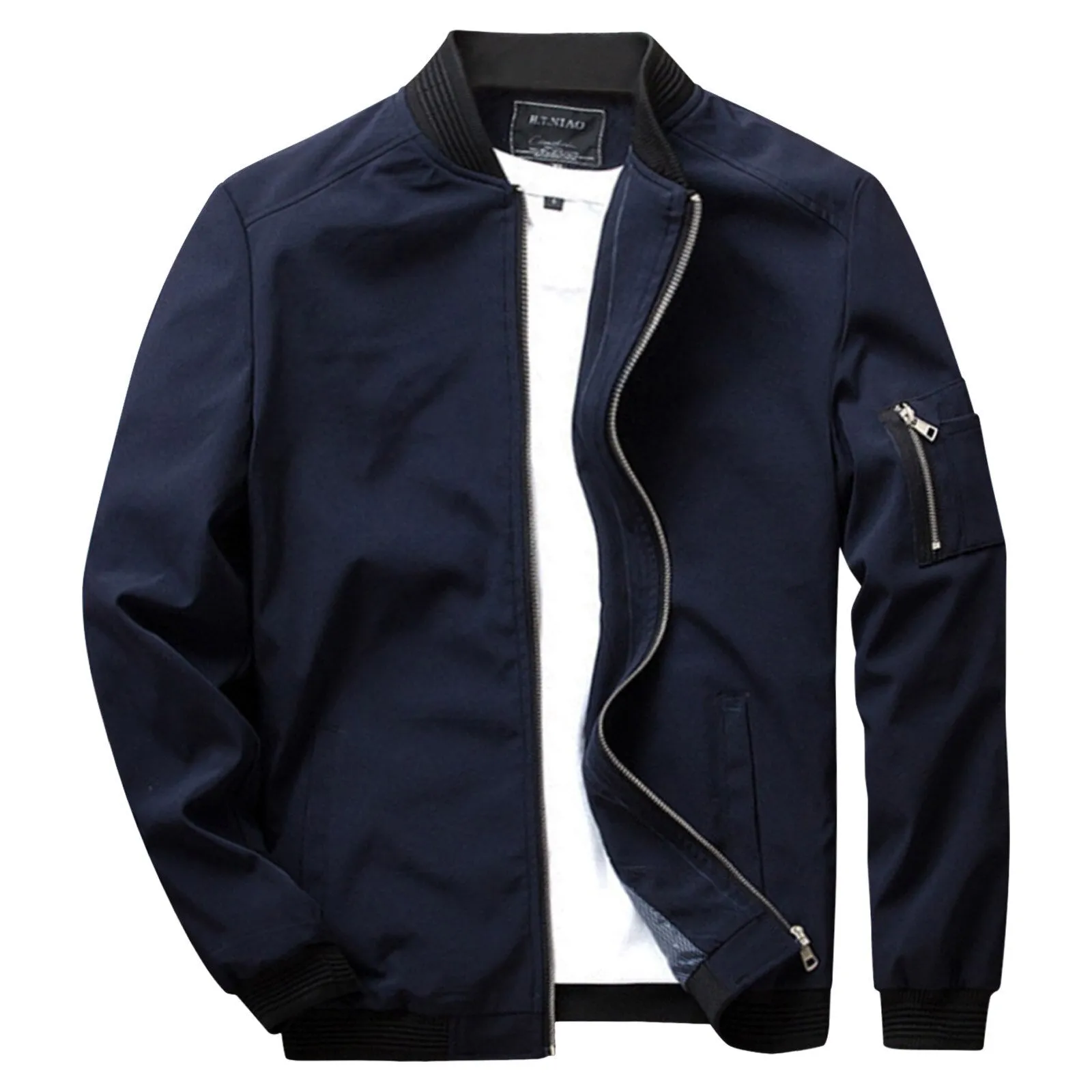 Men's Full-Zip Bomber Jacket - Ribbed Trim & Sleeve Pocket sold by Elvoria London product image thumbnail 5
