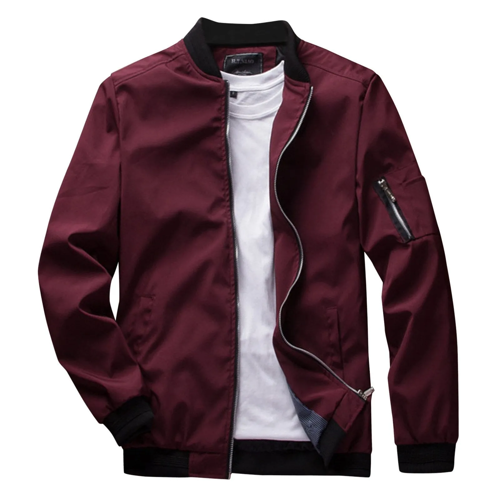 Men's Full-Zip Bomber Jacket - Ribbed Trim & Sleeve Pocket sold by Elvoria London product image thumbnail 4