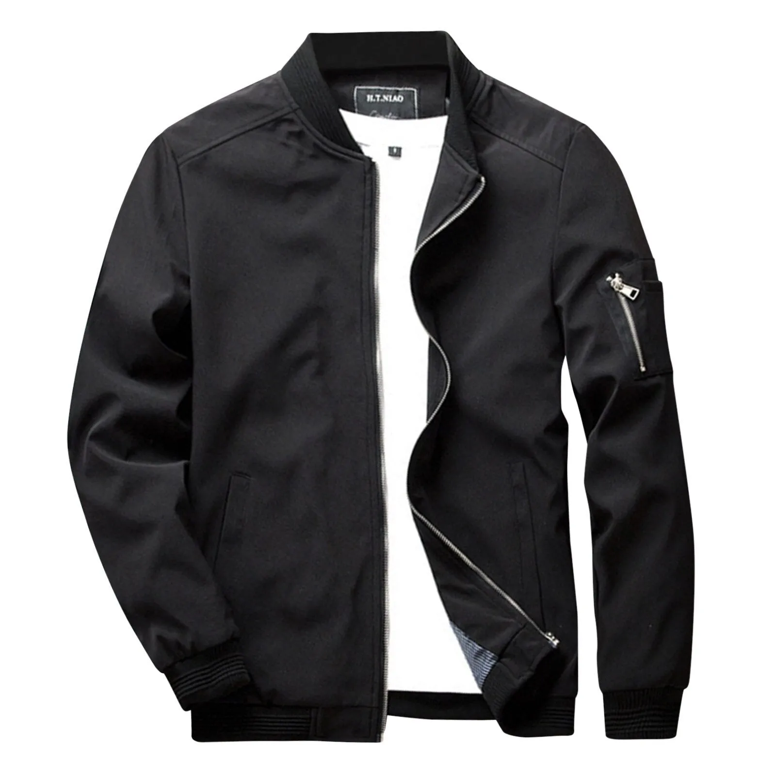 Men's Full-Zip Bomber Jacket - Ribbed Trim & Sleeve Pocket sold by Elvoria London product image thumbnail 2