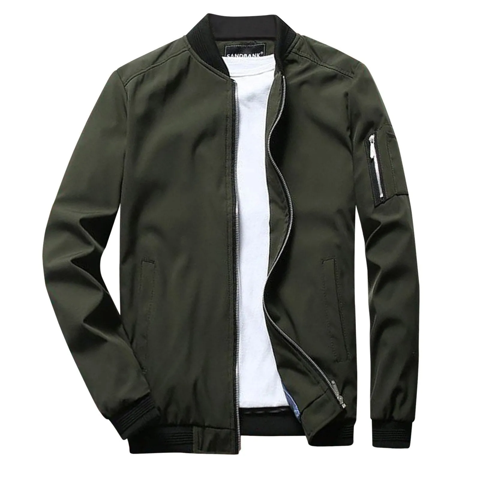 Men's Full-Zip Bomber Jacket - Ribbed Trim & Sleeve Pocket sold by Elvoria London