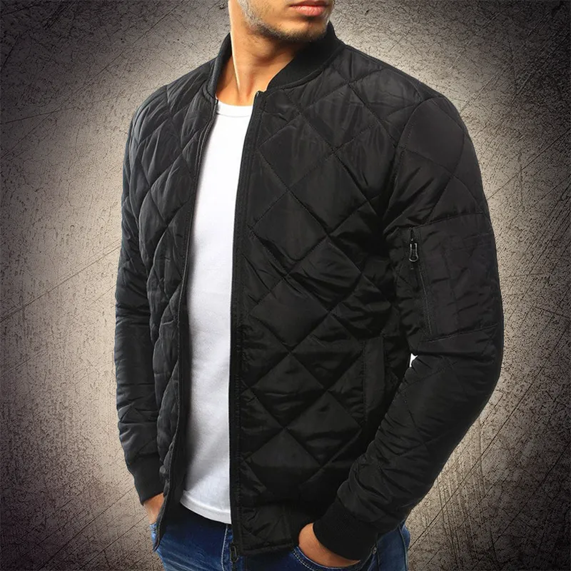 Men's Diamond Quilted Bomber Jacket - Full Zip & Zip Sleeve Pocket sold by Elvoria London