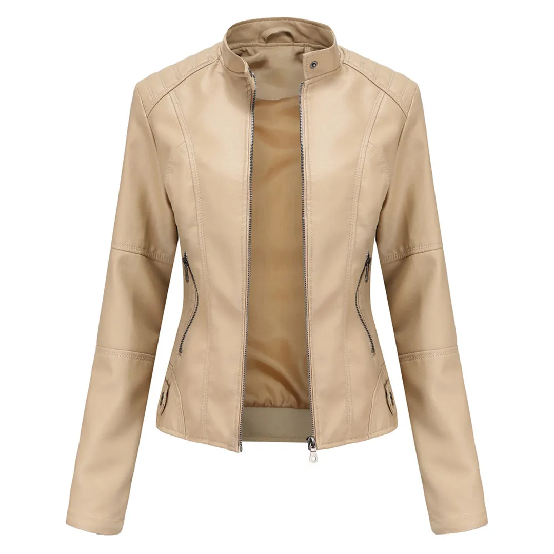 Women's Leather Jacket - Biker Style & Stand-Up Collar Detail sold by Elvoria London product image thumbnail 5