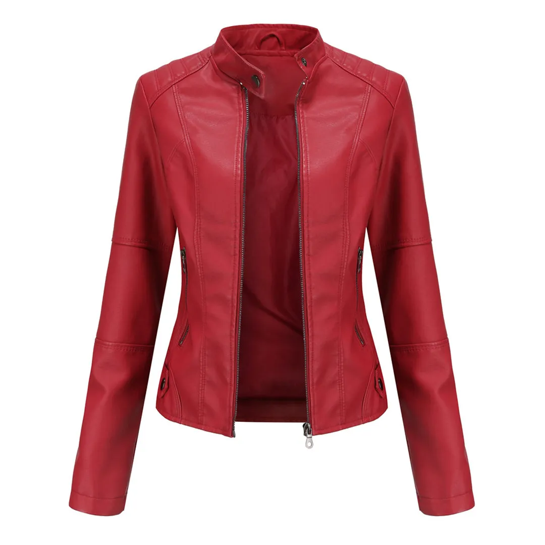 Women's Leather Jacket - Biker Style & Stand-Up Collar Detail sold by Elvoria London product image thumbnail 3