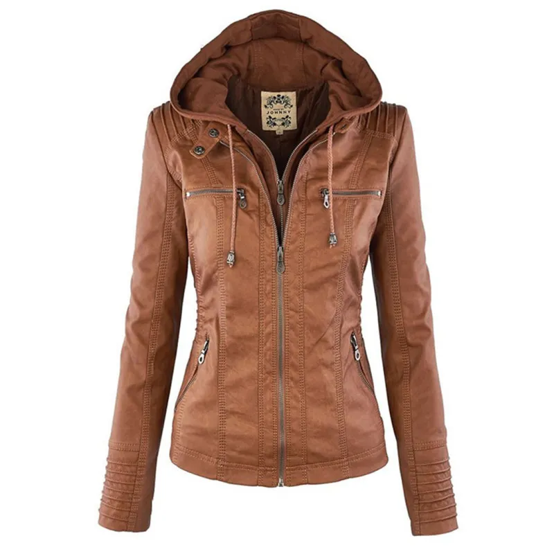 Women's Leather Jacket - Hooded & Slim-Fit sold by Elvoria London