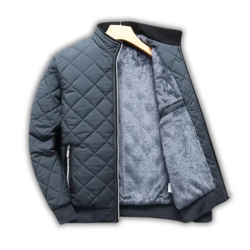 Men's Lined Quilted Jacket - Bomber Style with Stand-Up Collar sold by Elvoria London