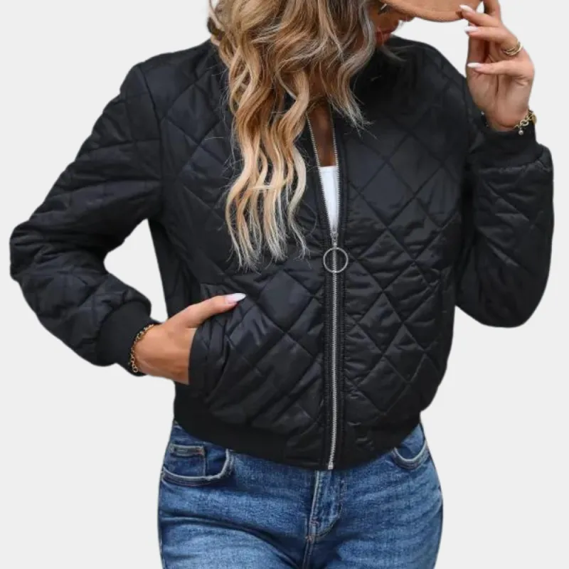 Women's Black Quilted Jacket - Bomber Style sold by Elvoria London
