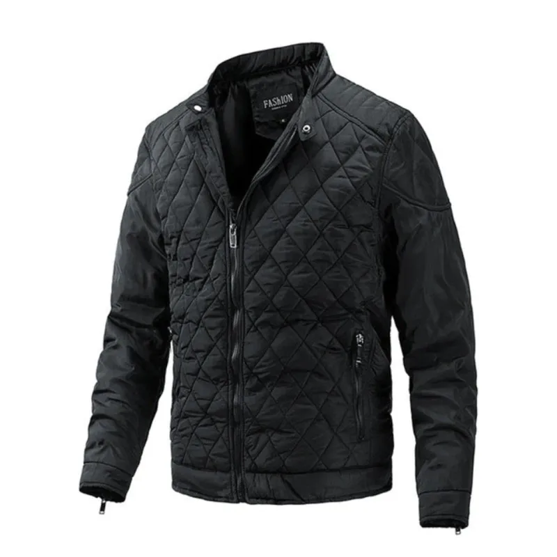 Men's Quilted Jacket - Zip Front & Stand-Up Collar sold by Elvoria London