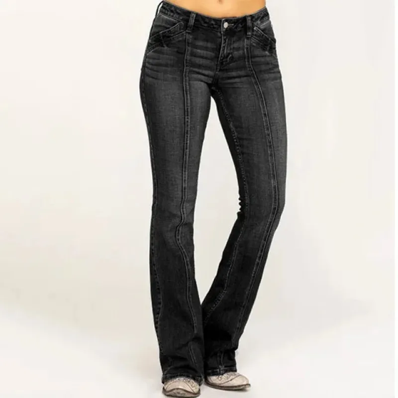 Women's Mid-Rise Flared Jeans - Front Seam Detail sold by Elvoria London