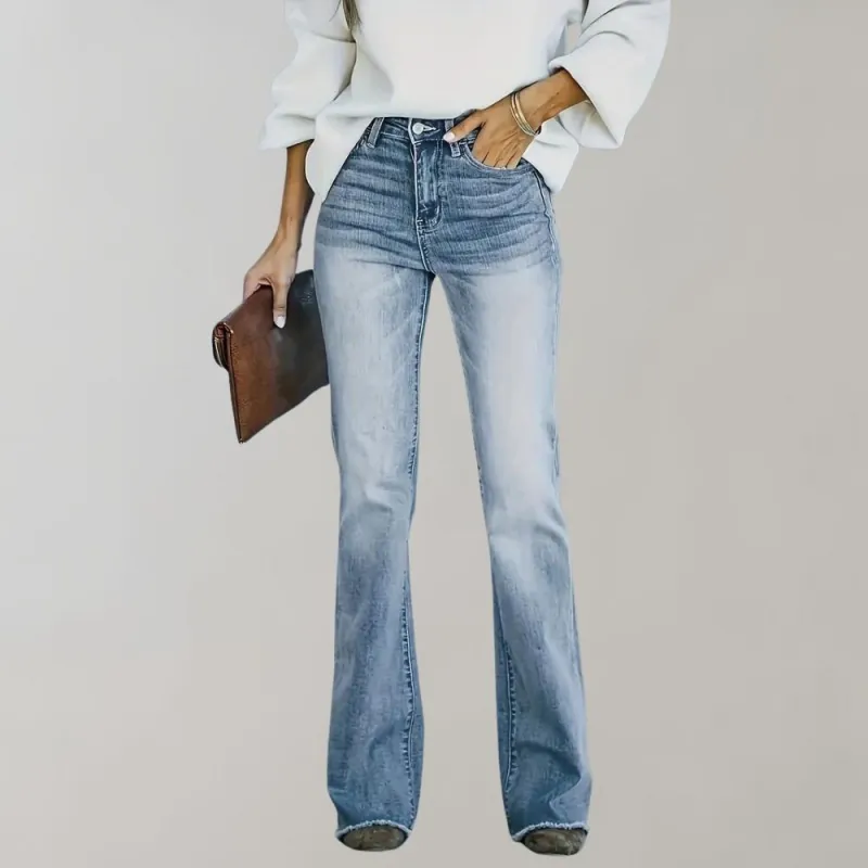 Women's Sky Blue High-Rise Flared Jeans - Bootcut Fit sold by Elvoria London