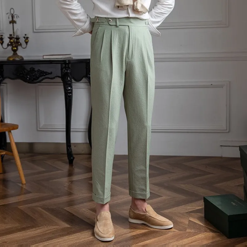 Men's High Waisted Work Trousers - Pleated & Ankle Length sold by Elvoria London
