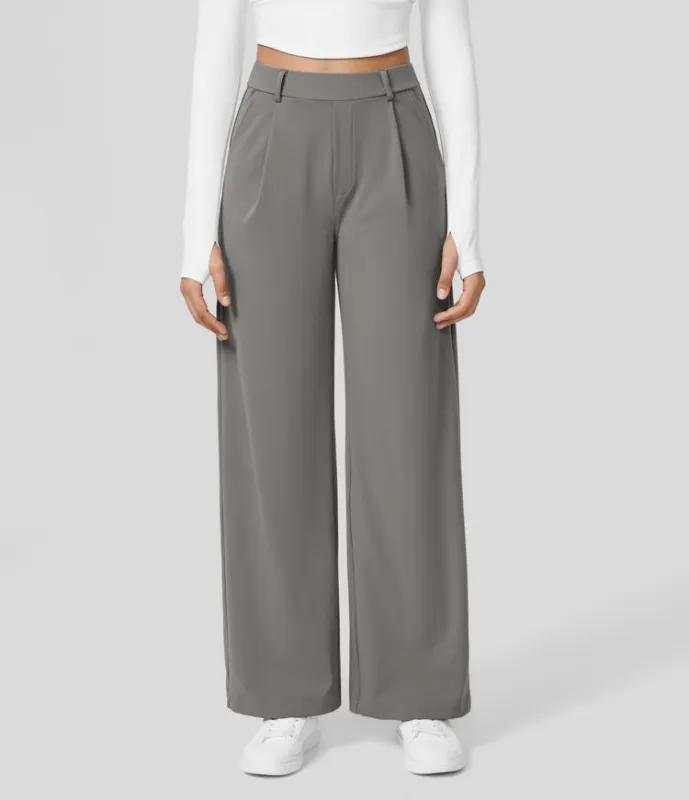 Women's Wide Leg Work Trousers - High-Waisted Fluid Style sold by Elvoria London