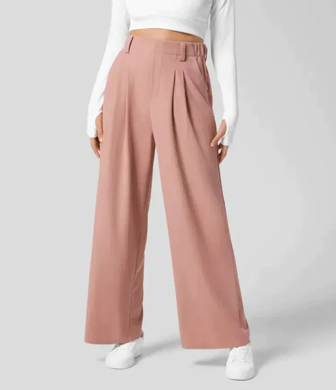 Women's Wide Leg Work Trousers - High-Waisted & Pleated sold by Elvoria London